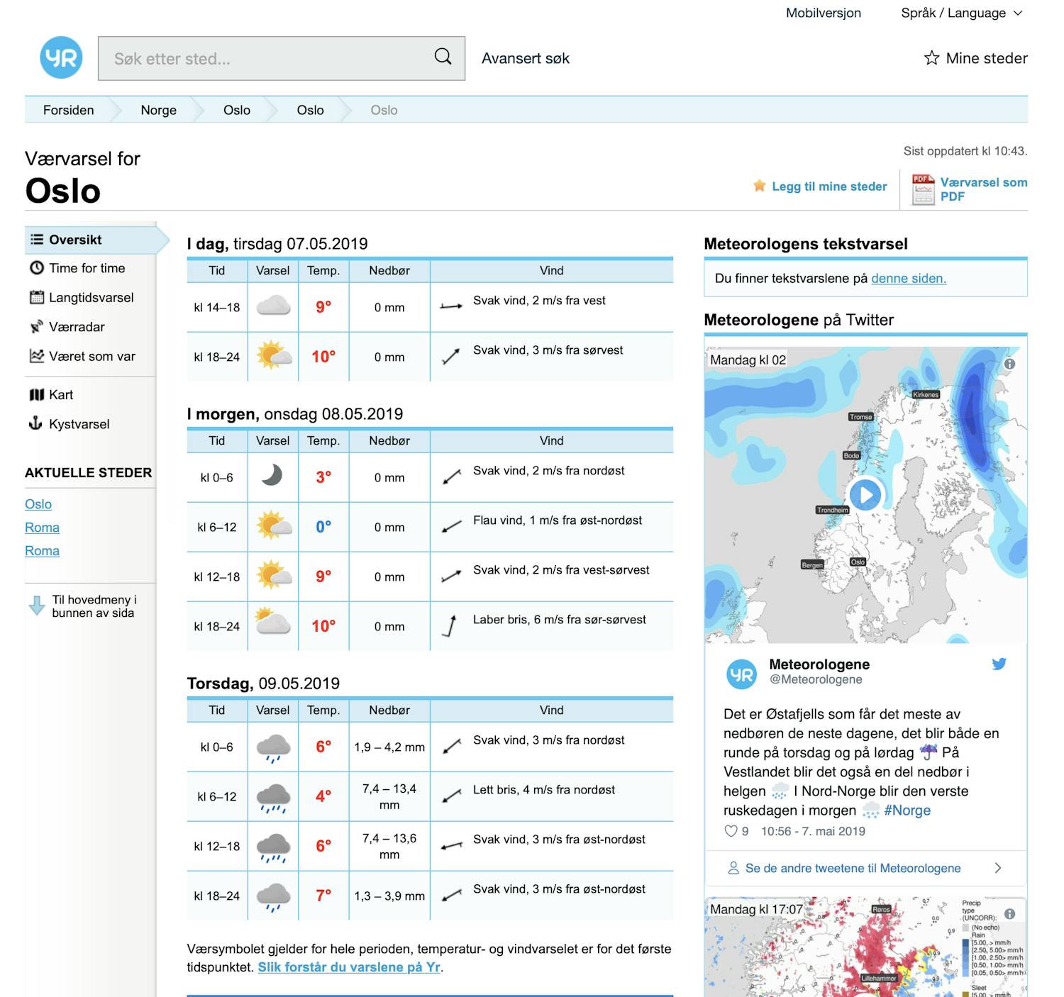 yr.no værapp og hjemmeside yr.no værapp og hjemmeside
